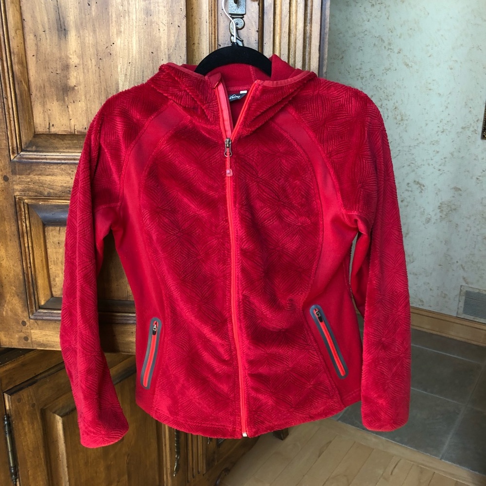 Eddie Bauer Red Velour Pattern Fitted Jacket - image 1